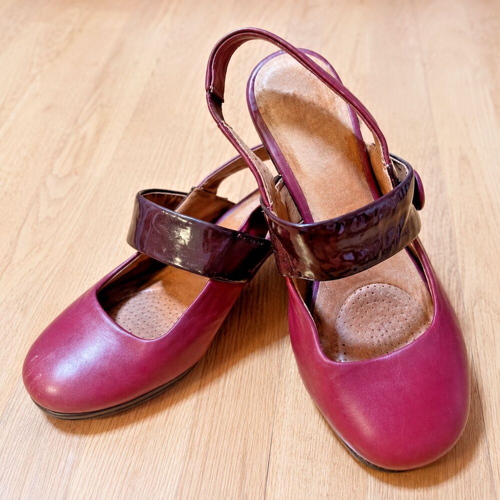 Gentle Souls O Kay Red Leather Mary Jane Slingback Heels Womens 6.5
